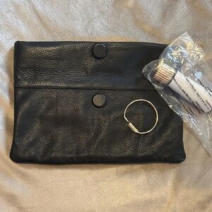 India Hicks Carmen Black Leather Clutch Snap & Zipper Closure Includes Tassel